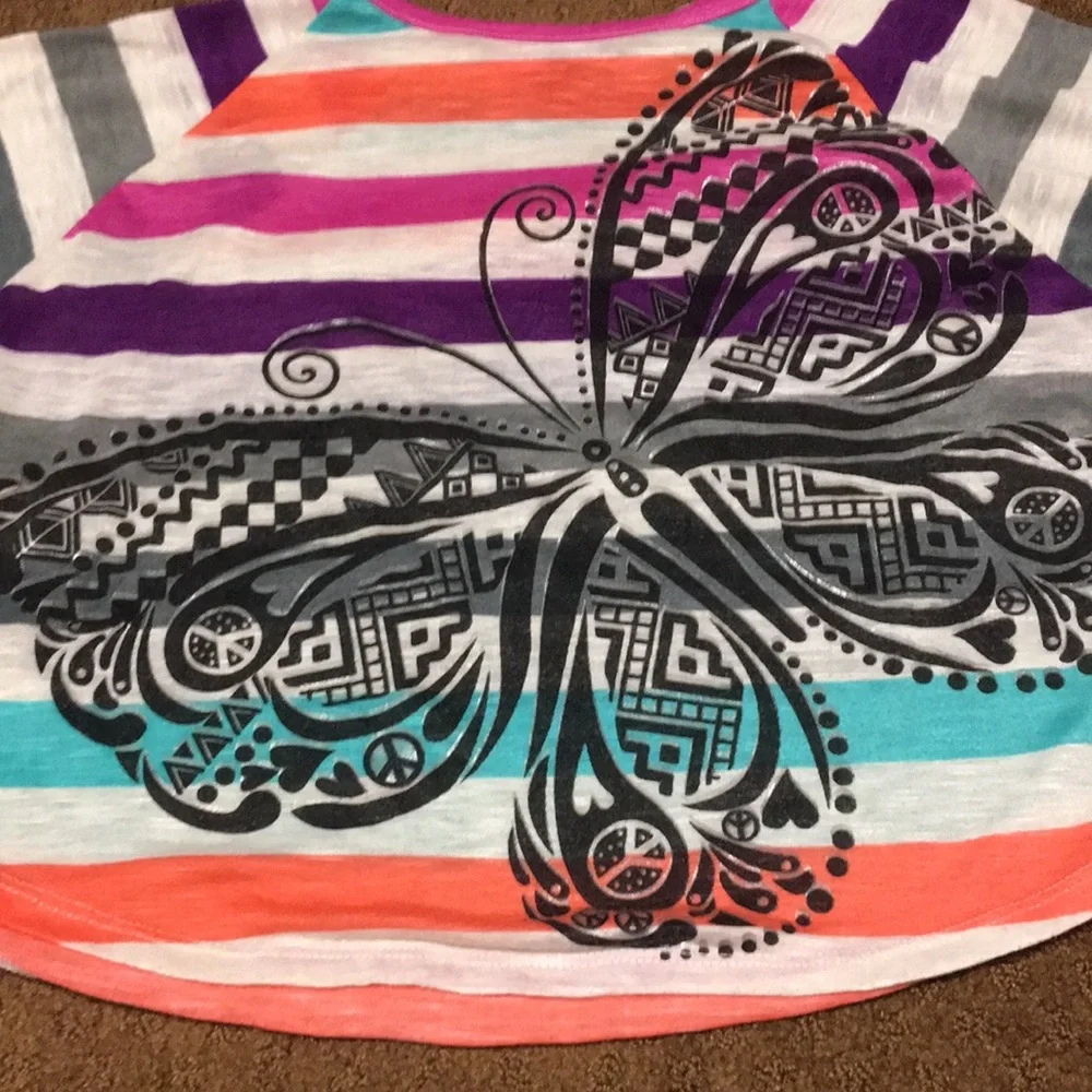 Butterfly top Girls size Large Fun blousy look, wide short sleeves EUC